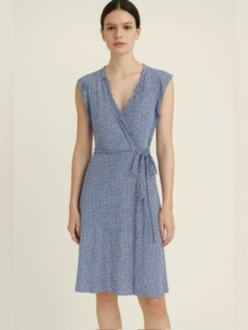 Boden Ruffle Fixed Wrap Jersey Bluebell Geo Printed Stretch Knit Belted Dress